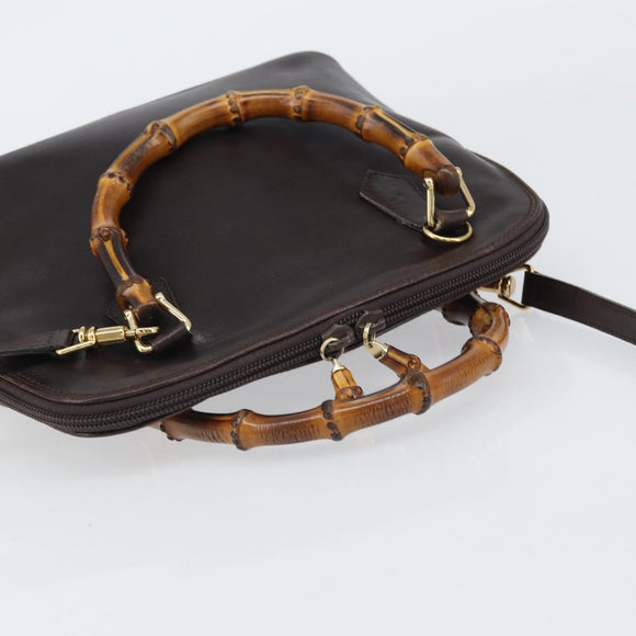 GUCCI Bamboo Hand Bag Leather 2way Brown Gold 000 2122 0290 Auth 158454