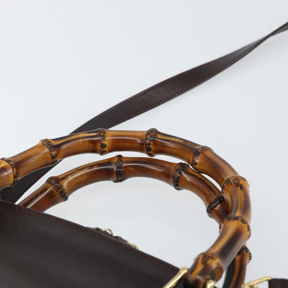 GUCCI Bamboo Hand Bag Leather 2way Brown Gold 000 2122 0290 Auth 158454