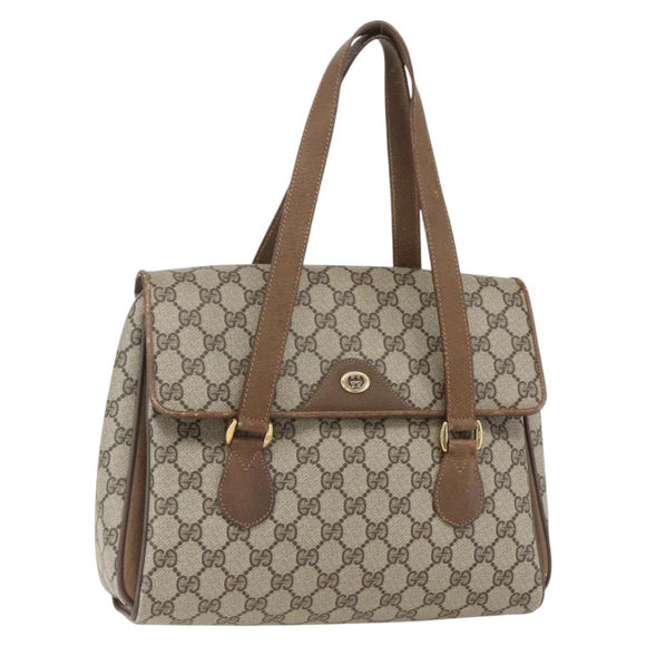GUCCI GG Supreme Hand Bag PVC Beige Gold 116 02 080 Auth 158457