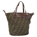 FENDI Zucca Canvas Hand Bag Black Brown Auth 158459-1