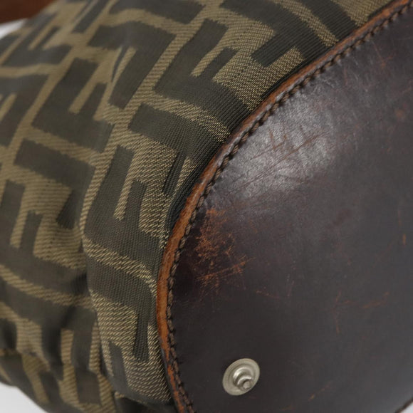 FENDI Zucca Canvas Hand Bag Black Brown Auth 158459
