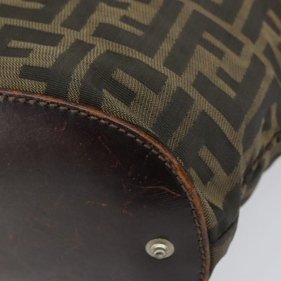 FENDI Zucca Canvas Hand Bag Black Brown Auth 158459