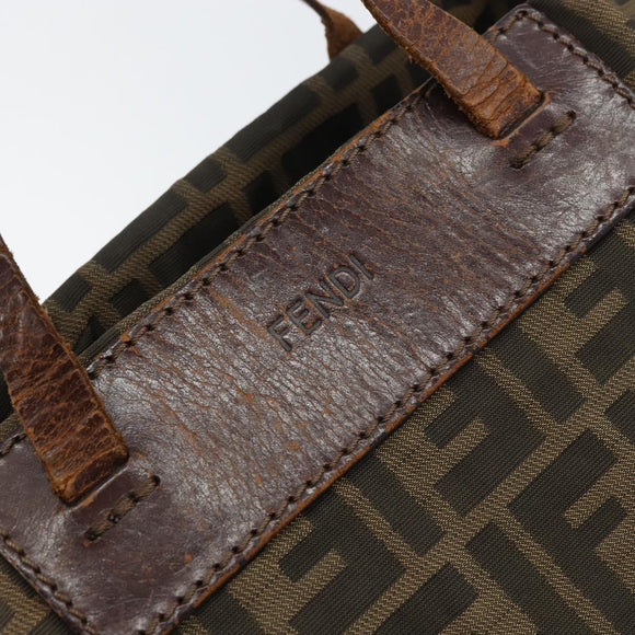 FENDI Zucca Canvas Hand Bag Black Brown Auth 158459