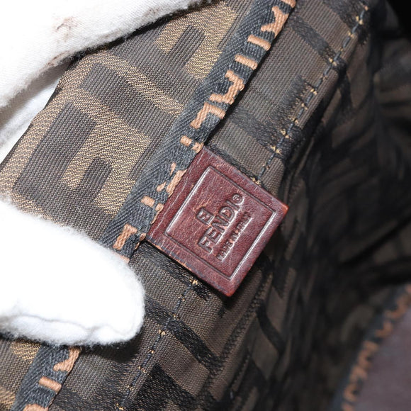 FENDI Zucca Canvas Hand Bag Black Brown Auth 158459