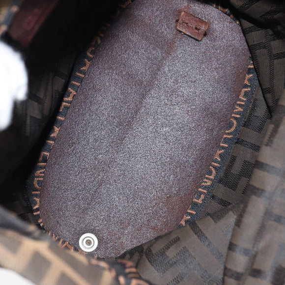 FENDI Zucca Canvas Hand Bag Black Brown Auth 158459