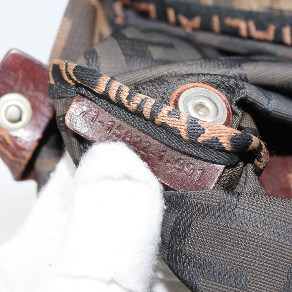 FENDI Zucca Canvas Hand Bag Black Brown Auth 158459