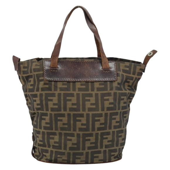 FENDI Zucca Canvas Hand Bag Black Brown Auth 158459