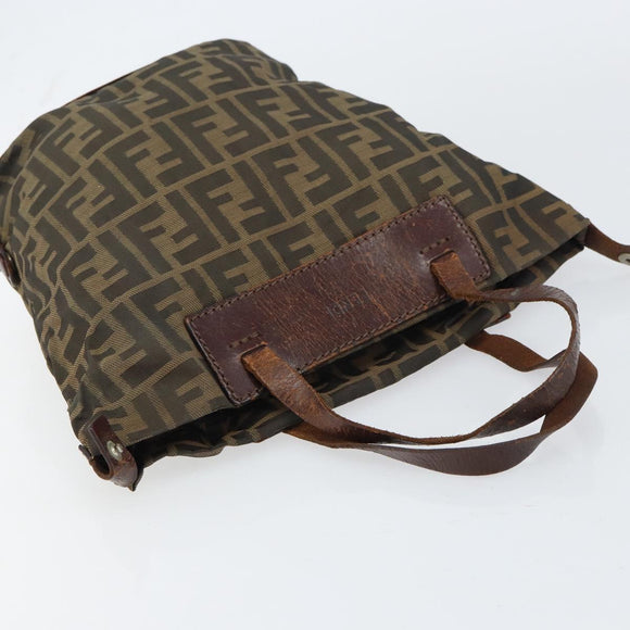 FENDI Zucca Canvas Hand Bag Black Brown Auth 158459
