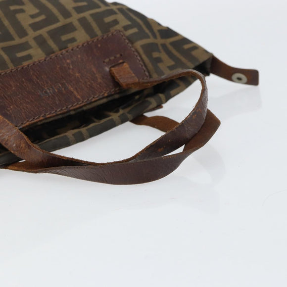FENDI Zucca Canvas Hand Bag Black Brown Auth 158459