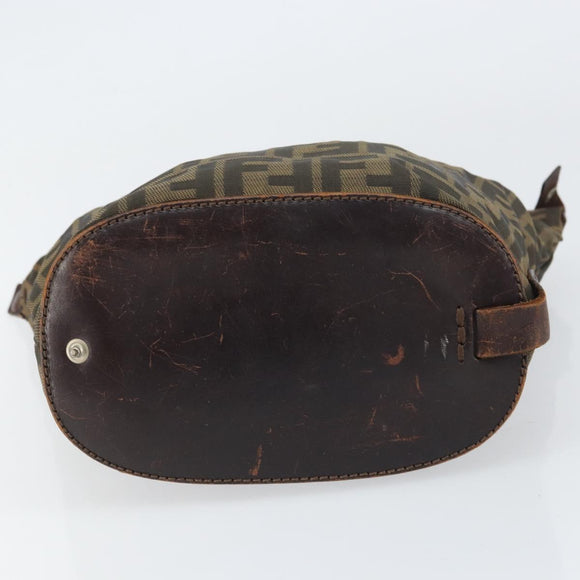 FENDI Zucca Canvas Hand Bag Black Brown Auth 158459