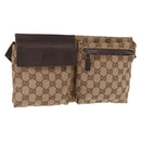 GUCCI GG Canvas Waist Bag Beige Silver 28566 Auth 158460-1