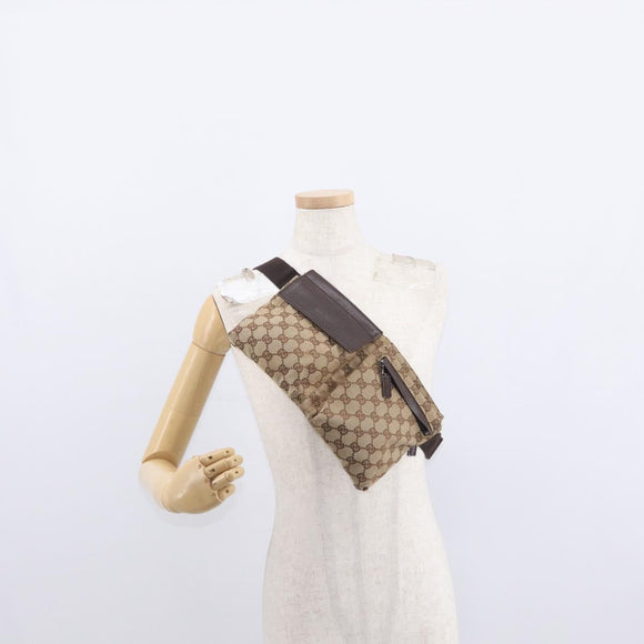 GUCCI GG Canvas Waist Bag Beige Silver 28566 Auth 158460