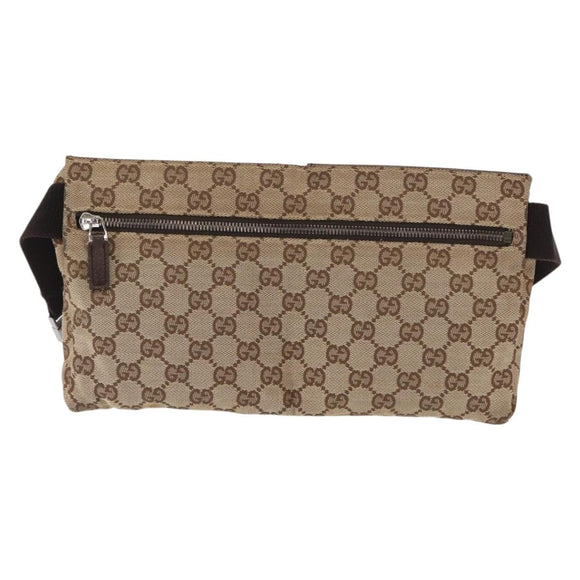 GUCCI GG Canvas Waist Bag Beige Silver 28566 Auth 158460