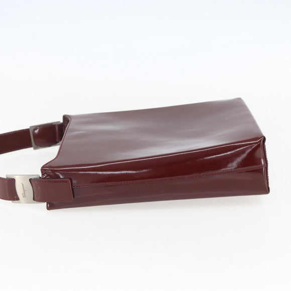 Salvatore Ferragamo Vala Shoulder Bag Patent leather Red Silver Auth 158462