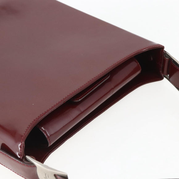 Salvatore Ferragamo Vala Shoulder Bag Patent leather Red Silver Auth 158462