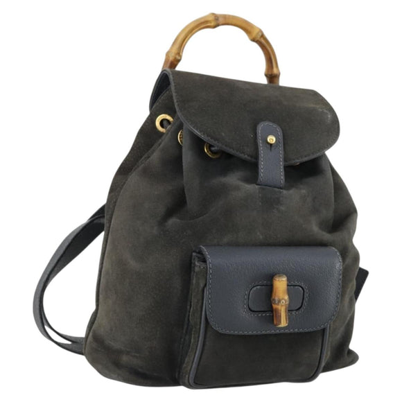 GUCCI Bamboo Backpack Suede Navy Gold 003 1705 0030 Auth 158464