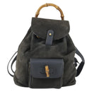 GUCCI Bamboo Backpack Suede Navy Gold 003 1705 0030 Auth 158464-13