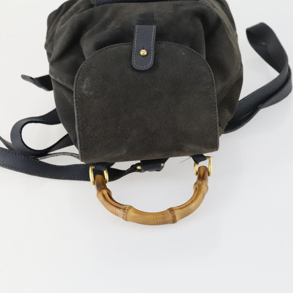 GUCCI Bamboo Backpack Suede Navy Gold 003 1705 0030 Auth 158464