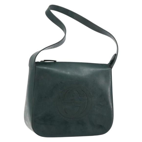 GUCCI Shoulder Bag Enamel Green Silver Auth 158465
