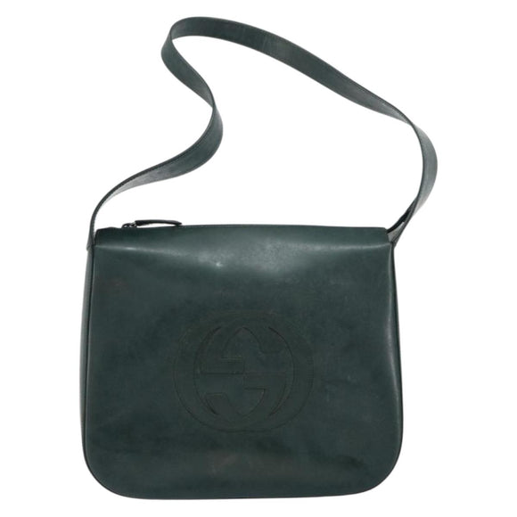 GUCCI Shoulder Bag Enamel Green Silver Auth 158465