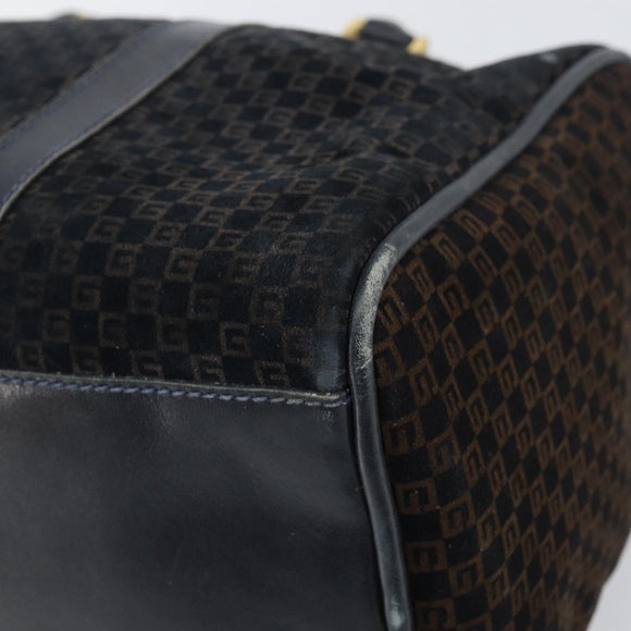 GUCCI Boston Bag Suede Navy Gold Auth 158468