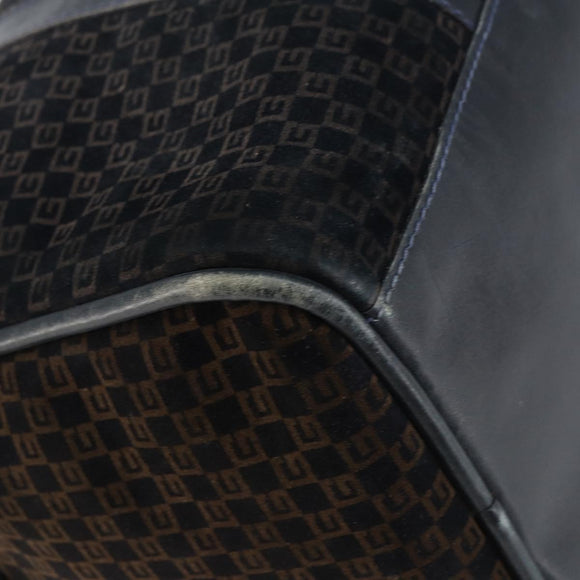 GUCCI Boston Bag Suede Navy Gold Auth 158468