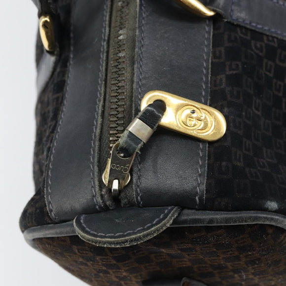 GUCCI Boston Bag Suede Navy Gold Auth 158468