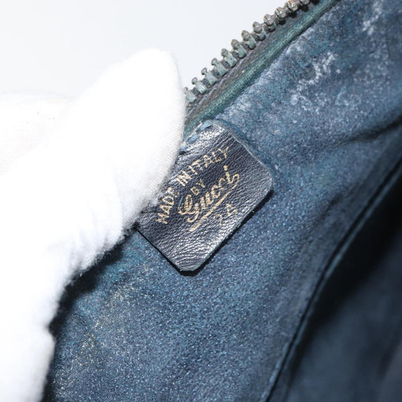 GUCCI Boston Bag Suede Navy Gold Auth 158468