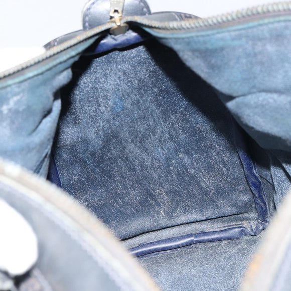 GUCCI Boston Bag Suede Navy Gold Auth 158468