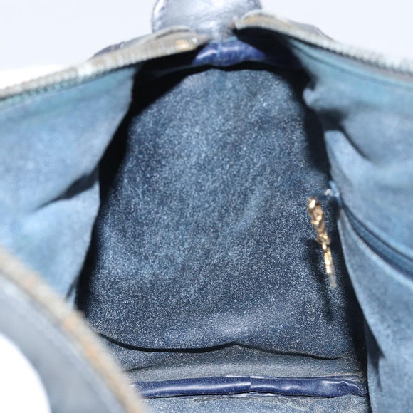 GUCCI Boston Bag Suede Navy Gold Auth 158468