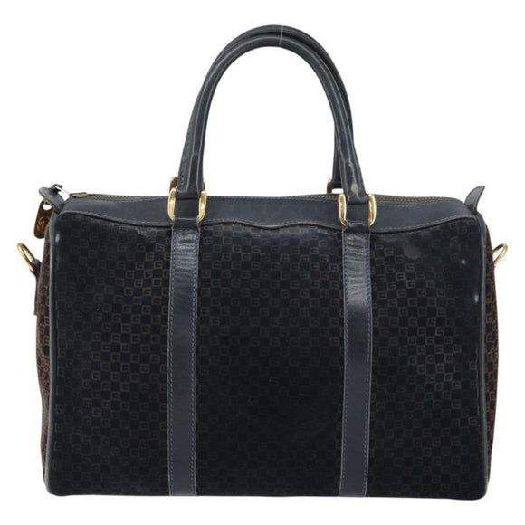 GUCCI Boston Bag Suede Navy Gold Auth 158468