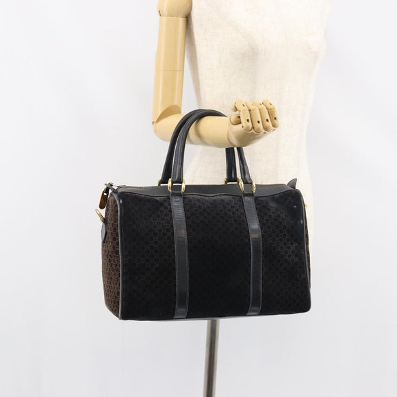 GUCCI Boston Bag Suede Navy Gold Auth 158468