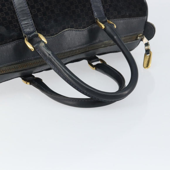 GUCCI Boston Bag Suede Navy Gold Auth 158468