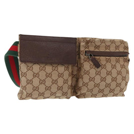 GUCCI GG Canvas Web Sherry Line Waist bag Beige Silver 28566 Auth 158471