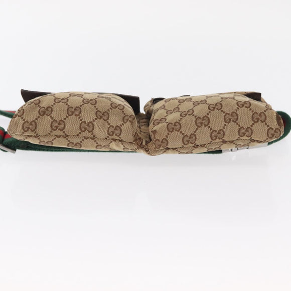 GUCCI GG Canvas Web Sherry Line Waist bag Beige Silver 28566 Auth 158471