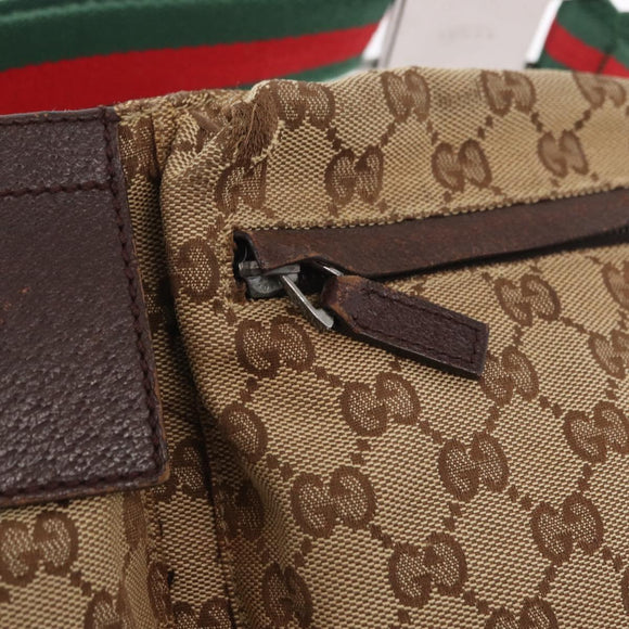 GUCCI GG Canvas Web Sherry Line Waist bag Beige Silver 28566 Auth 158471