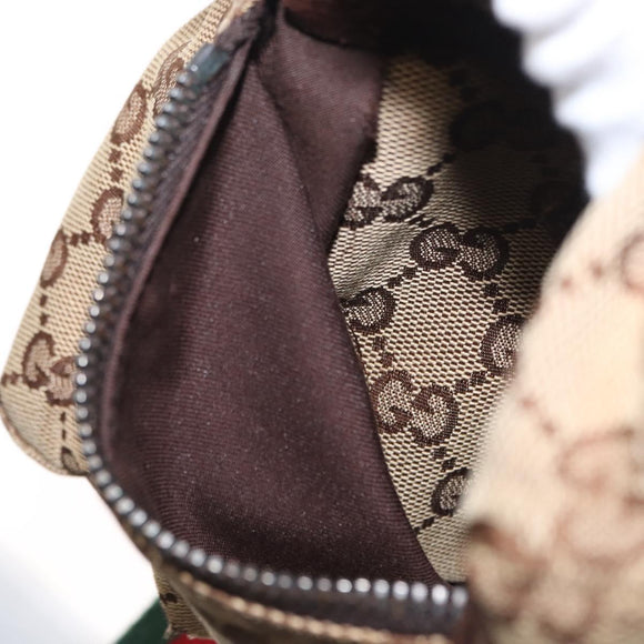 GUCCI GG Canvas Web Sherry Line Waist bag Beige Silver 28566 Auth 158471