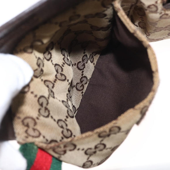GUCCI GG Canvas Web Sherry Line Waist bag Beige Silver 28566 Auth 158471