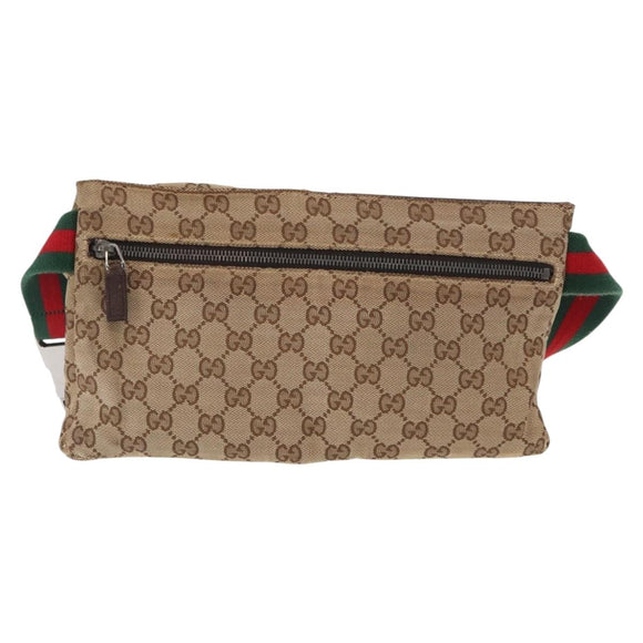 GUCCI GG Canvas Web Sherry Line Waist bag Beige Silver 28566 Auth 158471