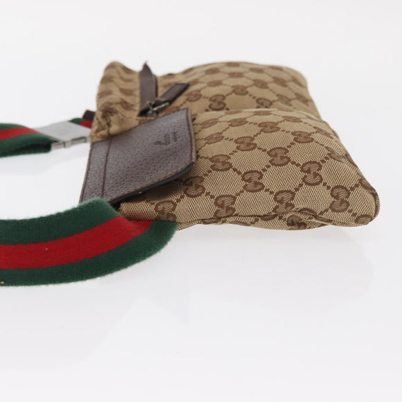 GUCCI GG Canvas Web Sherry Line Waist bag Beige Silver 28566 Auth 158471