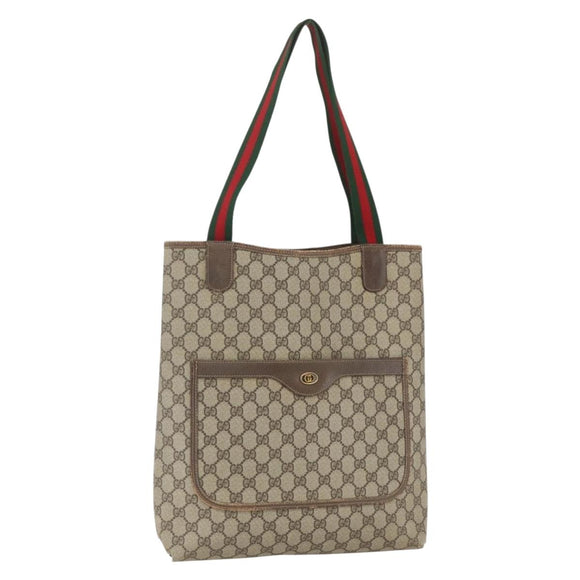 GUCCI GG Supreme Web Sherry Line Tote Bag PVC Beige Red 39 02 003 Auth 158474