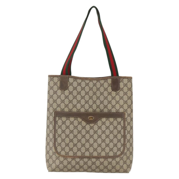 GUCCI GG Supreme Web Sherry Line Tote Bag PVC Beige Red 39 02 003 Auth 158474