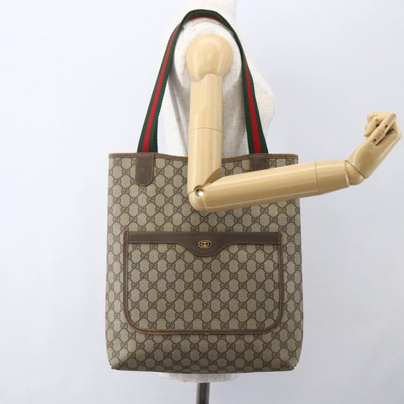 GUCCI GG Supreme Web Sherry Line Tote Bag PVC Beige Red 39 02 003 Auth 158474