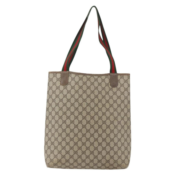 GUCCI GG Supreme Web Sherry Line Tote Bag PVC Beige Red 39 02 003 Auth 158474