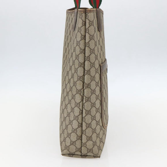 GUCCI GG Supreme Web Sherry Line Tote Bag PVC Beige Red 39 02 003 Auth 158474