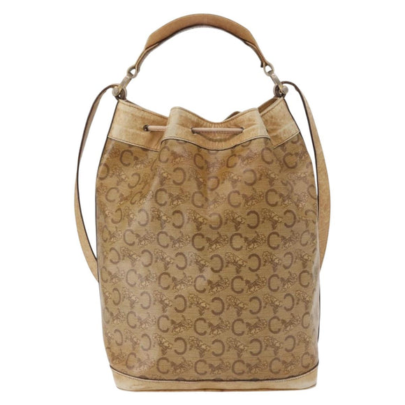 CELINE C Sulky Shoulder Bag PVC Beige Gold Auth 158480