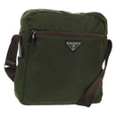 PRADA Shoulder Bag Nylon Khaki Silver Auth 158481-1