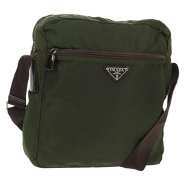 PRADA Shoulder Bag Nylon Khaki Silver Auth 158481