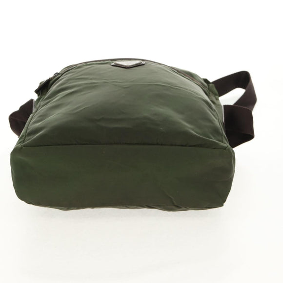 PRADA Shoulder Bag Nylon Khaki Silver Auth 158481