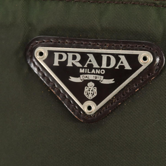 PRADA Shoulder Bag Nylon Khaki Silver Auth 158481